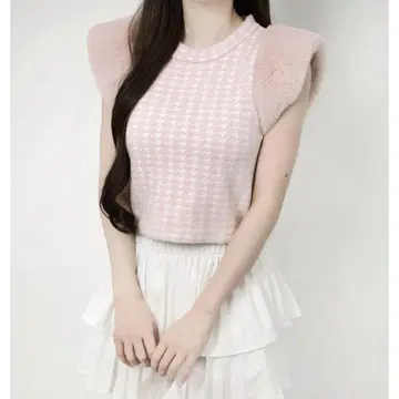 Lumignon Houndstooth fur knit top [핑크]