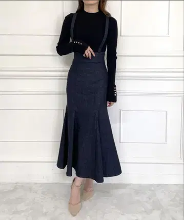 서스펜더 데님 머메이드 스커트