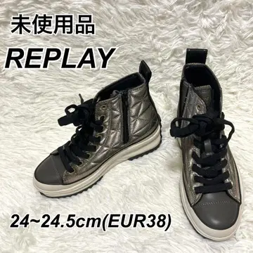 미사용 REPLAY 사이드 지퍼 퀼팅 하이컷 스니커즈 24cm