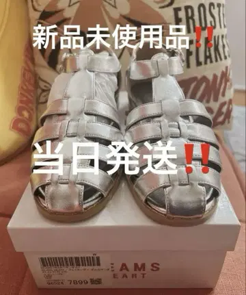 [박스 포함!] BEAMS HEART 페이크 레더 구르카 샌들 실버