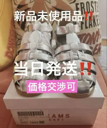 [박스 포함!] BEAMS HEART 페이크 레더 구르카 샌들 실버