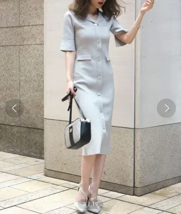 새상품급 ROYAL PARTY 허리 트임 테일러 옷깃 원피스 그레이
