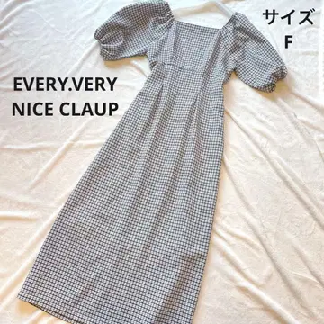 NICE CLAUP 체크 무늬 퍼프 슬리브 롱 원피스