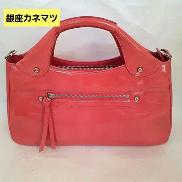 긴자 카네마츠 핑크 에나멜 핸드백 숄더백 새상품급