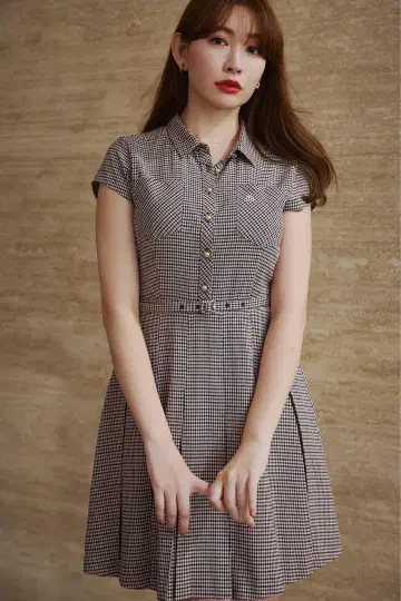 herlipto Checked Shirt Mini Dress- brown