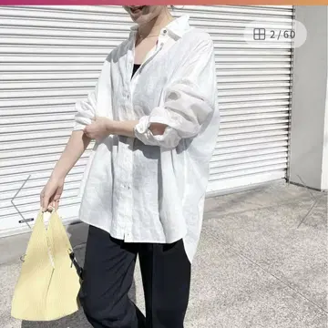 Spick&Span 린넨 카슈쿨 빅 셔츠 골드 버튼 화이트