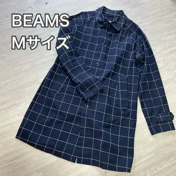 [새상품급] BEAMS 네이비 체크 무늬 스텐카라 코트 M 사이즈