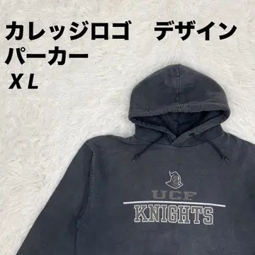 후드티 후드 기사 프린트 칼리지 로고 디자인 다크 그레이 XL 사이즈