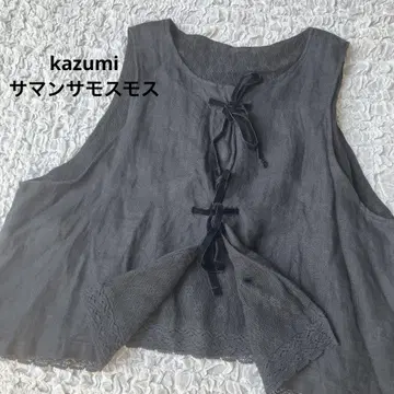 kazumi 콜라보 사만사 모스모스 린넨 리버서블 레이스 베스트 그레이