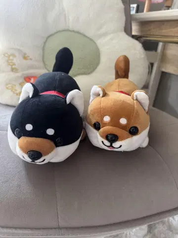 시바견 봉제 인형 블랙 & 브라운 세트