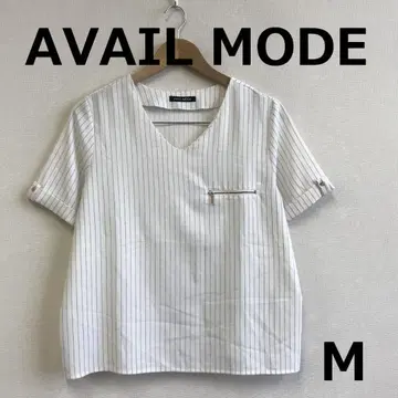 C0826A10 [ AVAIL MODE ] 스트라이프 패턴 V넥 티셔츠