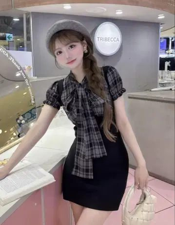 Darich 다리치 레이어드 라이크 보우타이 니트 미니 원피스