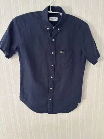 LACOSTE Linen 100% BD 반팔 셔츠 Navy M 포켓