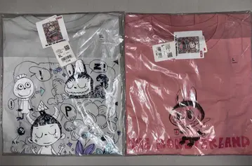 유니클로 라브부 콜라보 T셔츠 그레이 XL, 핑크 L 세트