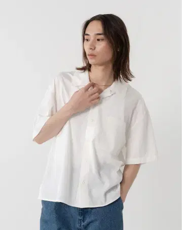 오픈 카라 시어서커 셔츠 B5092