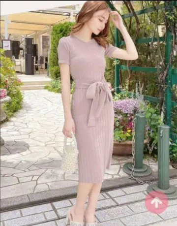 새상품급 미셸 마카롱 리브 니트 원피스 허리 리본 원피스