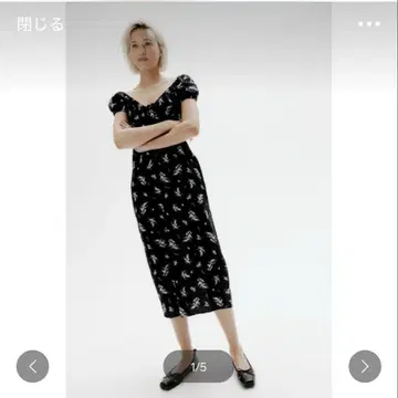 꽃무늬 퍼프 슬리브 롱 원피스