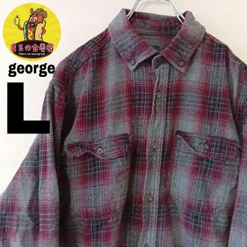 USA 구제 의류 george 플란넬 셔츠 L 그레이 크림슨 체크