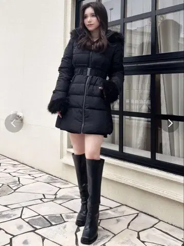 RESEXXY 후드 부착 다운 코트 (벨트 포함) 블랙 M 사이즈