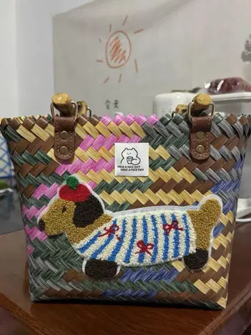핸드메이드풍 뜨개질 백 토트백 귀여운 강아지 디자인 포함
