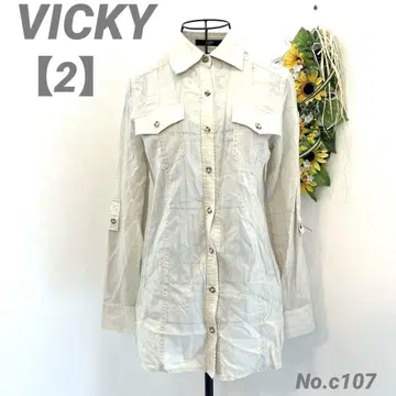 비키 VICKY 롤업 셔츠 2/M 얇은 소재 베이지 시어