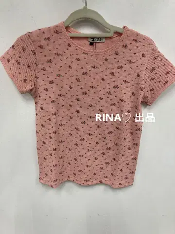 CLOVE 꽃무늬 리브 T셔츠 핑크