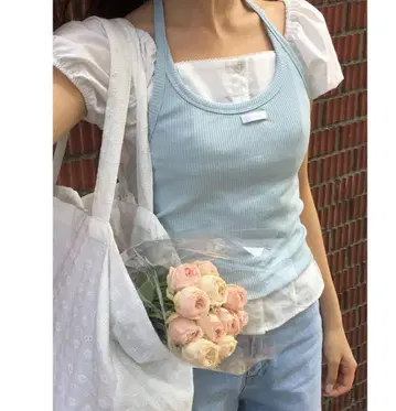 프릴 상의 화이트 스카이블루 40