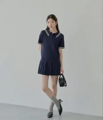 Chico 원피스 플리츠 폴로 미니 원피스