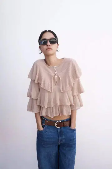 ZARA 새상품 프릴 베이지 상의