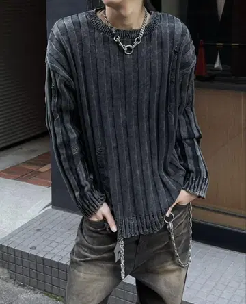 Chikashitsu + dirty washing rib knit 니트