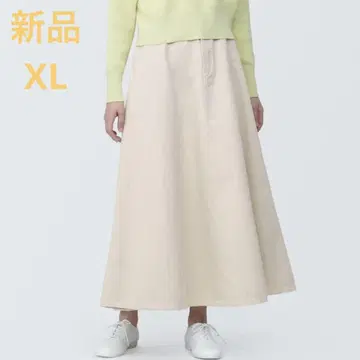 MUJI 나무 열매로 만든 카폭 혼방 플레어 스커트 여성 XL 아이보리