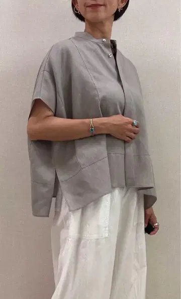 GALERIE VIE 프렌치 린넨 스탠드 칼라 셔츠