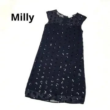Milly 밀리 슬리브리스 도트 무늬 원피스 블랙 스팽글