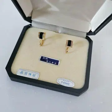 천연 오닉스 귀찌 골드
