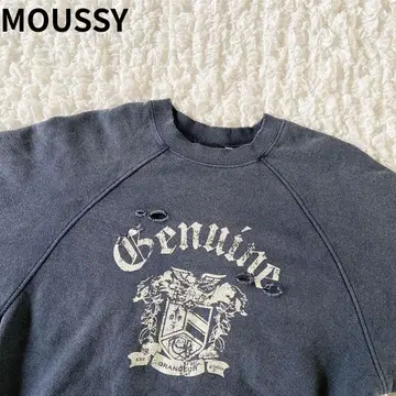 마우지 moussy 맨투맨 프린트 네이비 데미지 가공 F