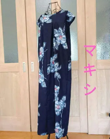 M~L 파란 꽃 롱 원피스 유카타 리메이크 옷감으로 제작 톨 사이즈