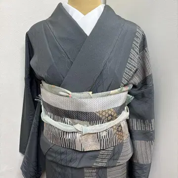 순수 실크 호몬기 그레이 스트라이프 토끼 자수