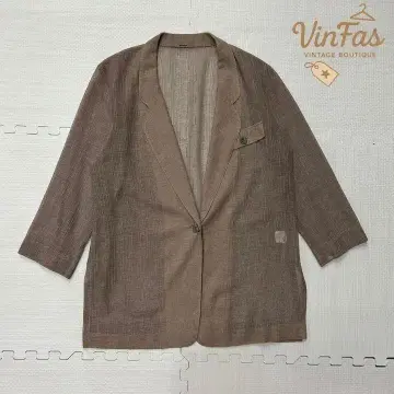 vintage 여성용 린넨풍 7부 소매 테일러드 자켓