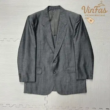 vintage 남성용 그레이 스트라이프 테일러드 자켓