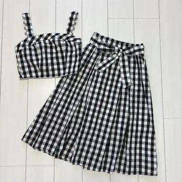 ROYALPARTY 깅엄 체크 뷔스티에 플레어 스커트 셋업