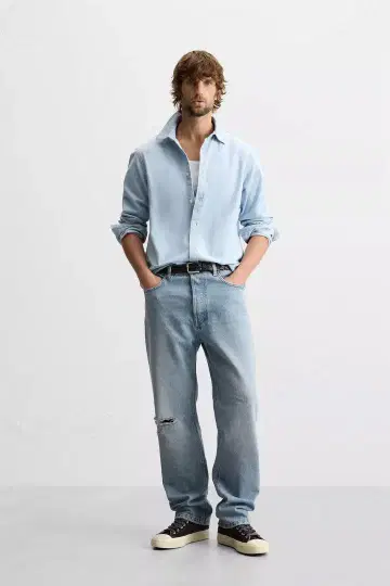 ZARA 새상품 페인트 스플래터 스트레이트 핏 데님 팬츠