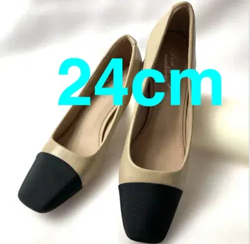 XinJing 신지 카키와 블랙 스퀘어토 펌프스 편안한 착화감 24cm