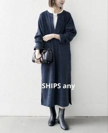 SHIPS any 기모 와플 키넥 롱 원피스