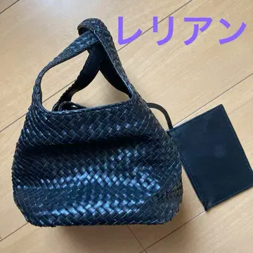 레리안 블랙 땋은 가죽 핸드백 파우치 포함