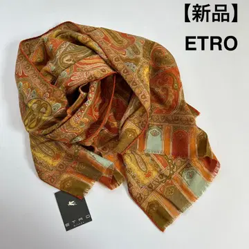 택 포함 새상품 ETRO 에트로 스톨 스카프 페이즐리 오렌지