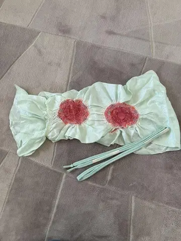 순수 실크 조임 오비 장식 천, 허리띠 민트 그린