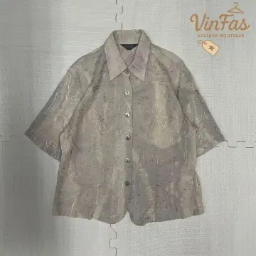 vintage 광택 올 패턴 시어 셔츠 반팔 레트로 Y2K