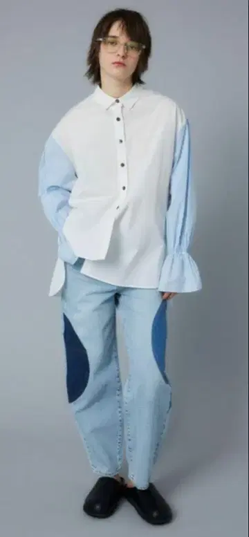 새상품급 HeRIN.CYE 프릴 어시멘틀리 셔츠 화이트