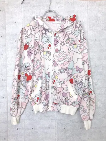 하라주쿠 ACDCRAG 구제 의류 팬시 케이크 올 패턴 집업 후디