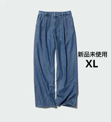 새상품 유니클로 XL 드레이프 데님 턱 팬츠 65 블루